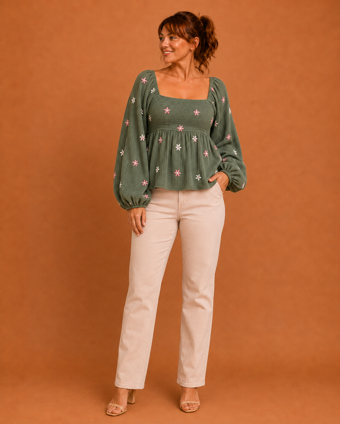 SILA™ - Comfy Floral Pleated Long Sleeve Top