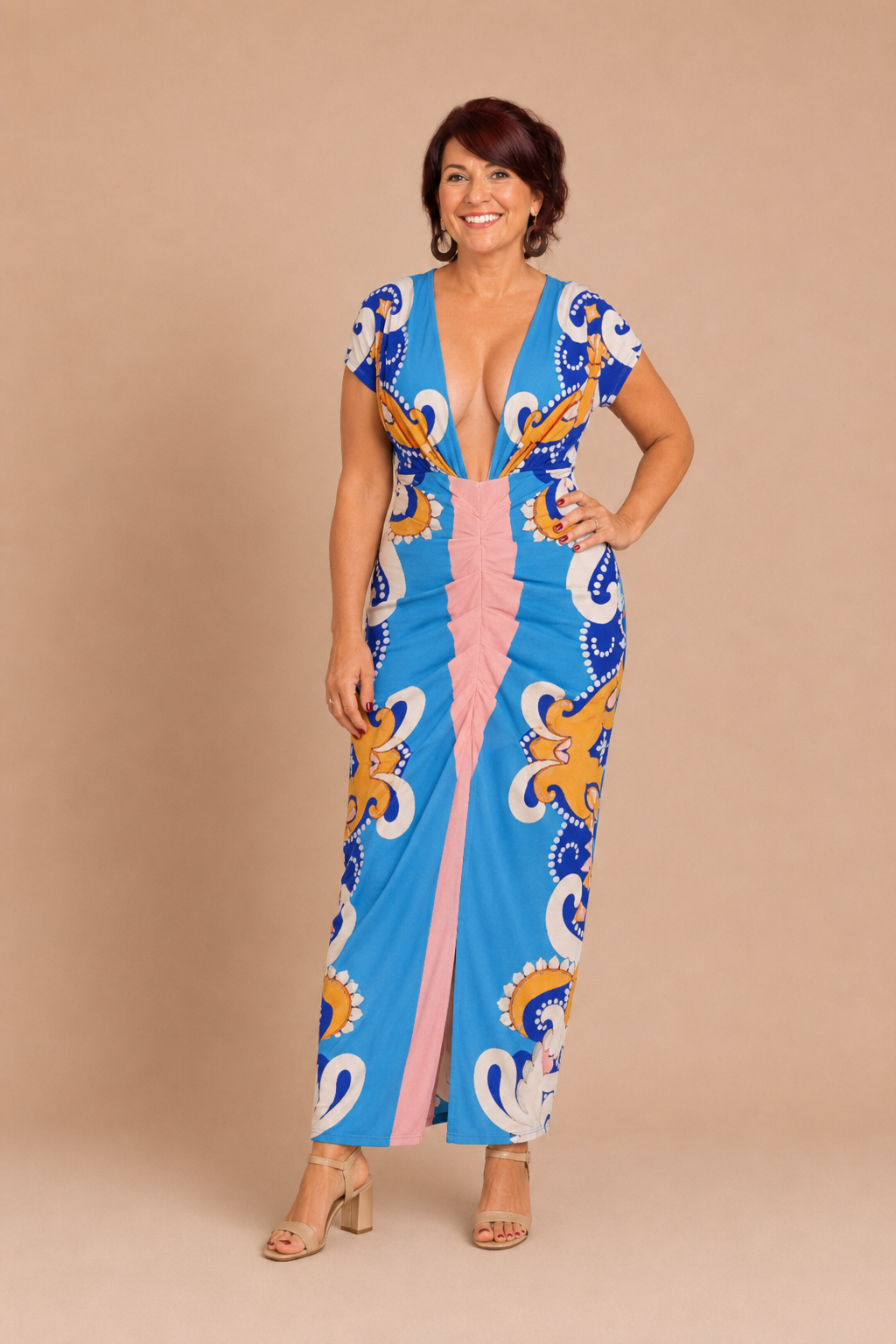 LUCIANA™ – Elegant Casual Short Sleeve Midi Dress