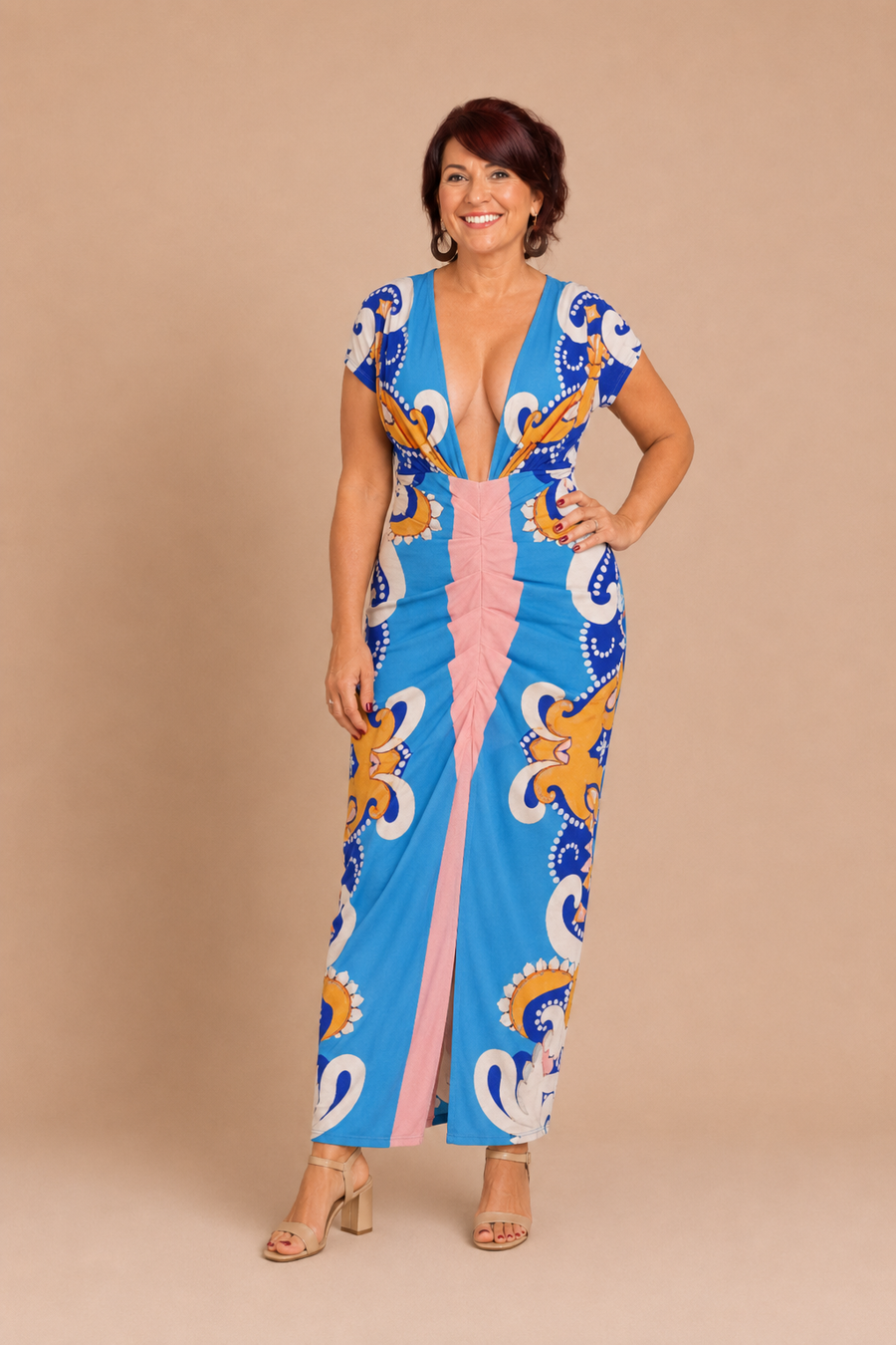 LUCIANA™ – Elegant Casual Short Sleeve Midi Dress