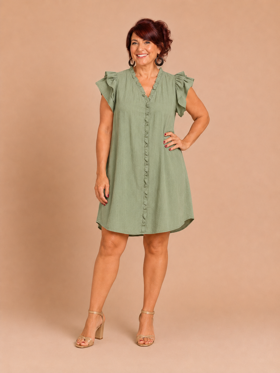 MARCELLA™ - Casual V-Neck Ruffled Midi Dress