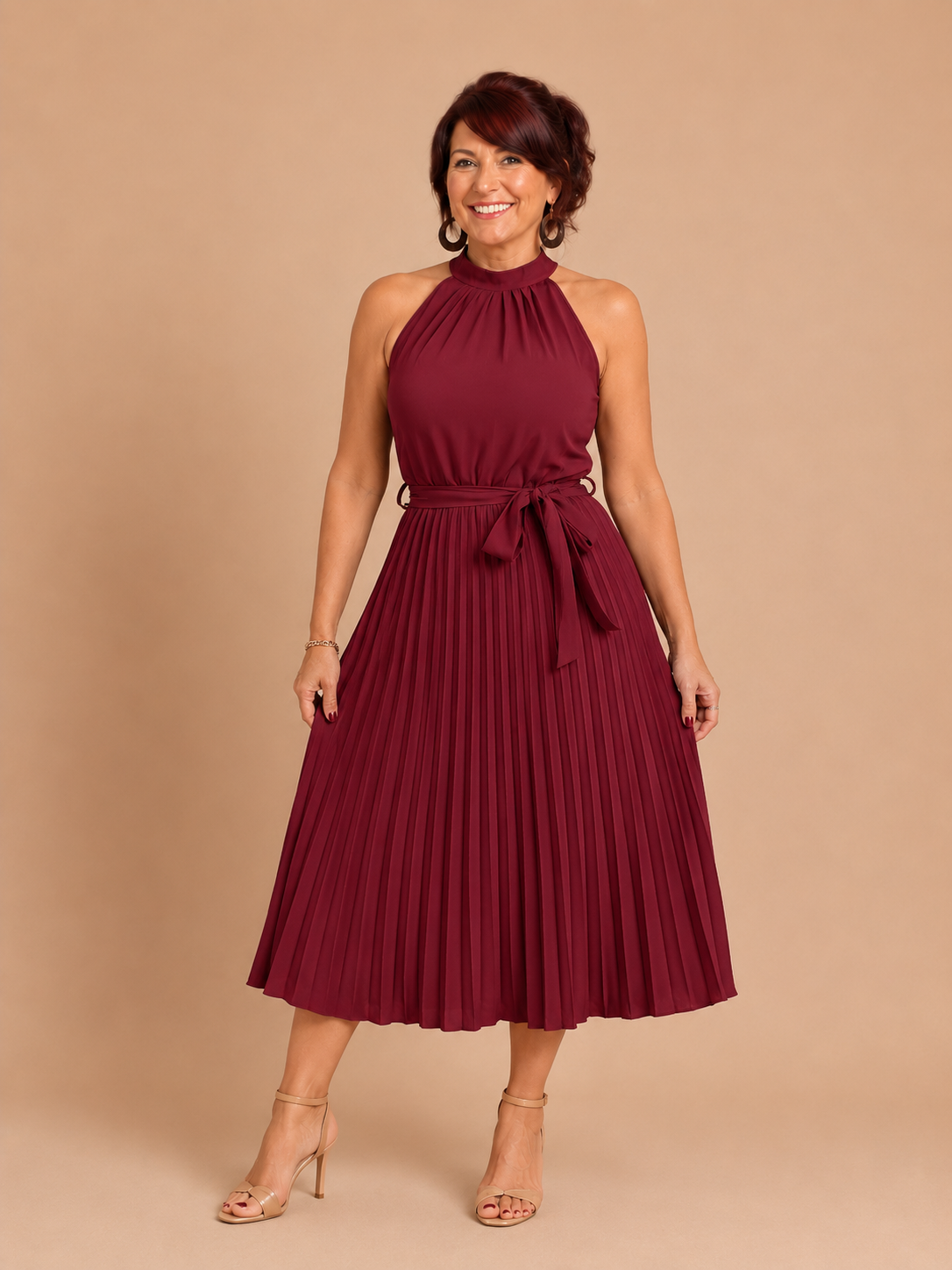 CEDRINE™ – Graceful Pleated Midi Dress