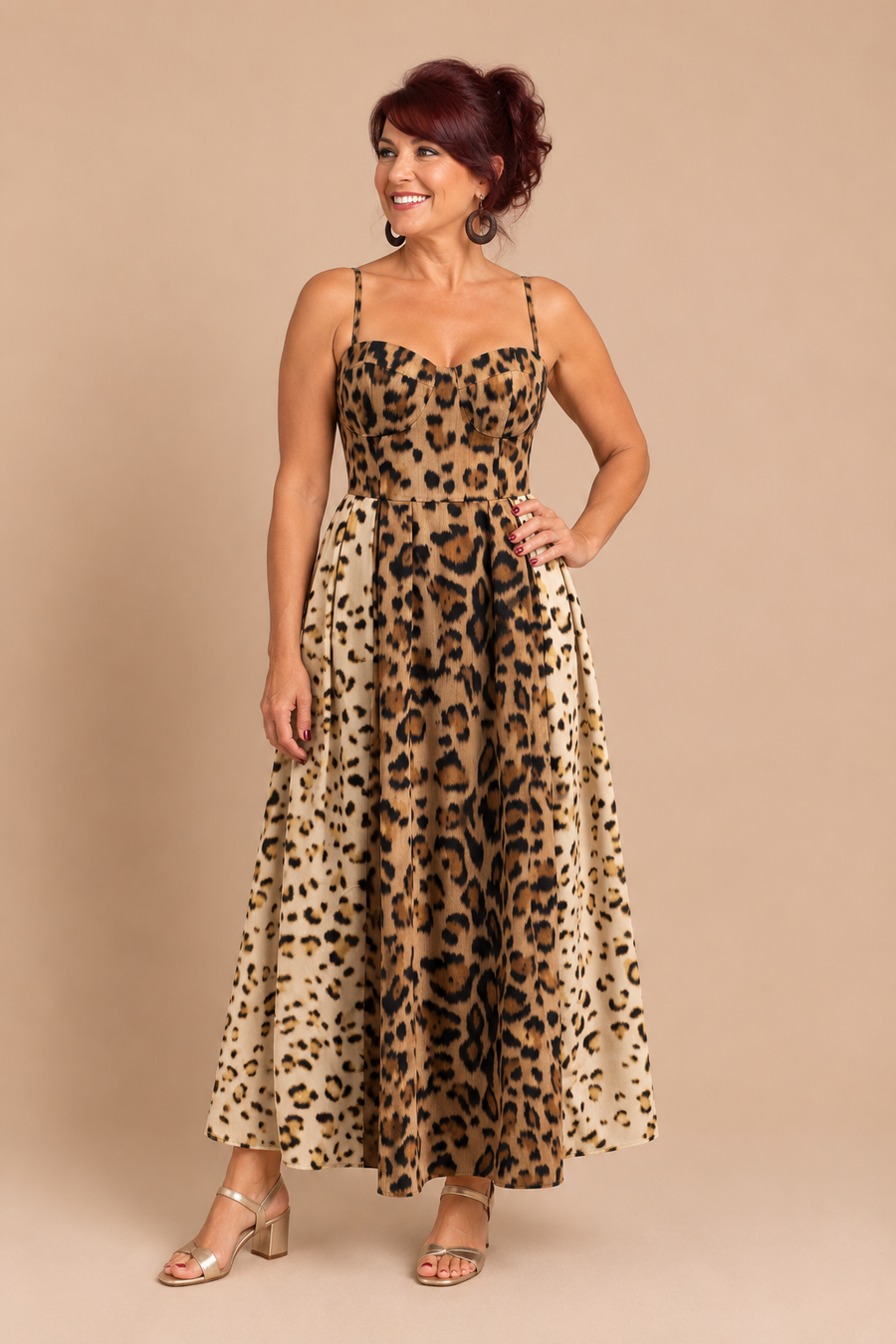 BIANCA™ - Bold Leopard Print Midi Dress