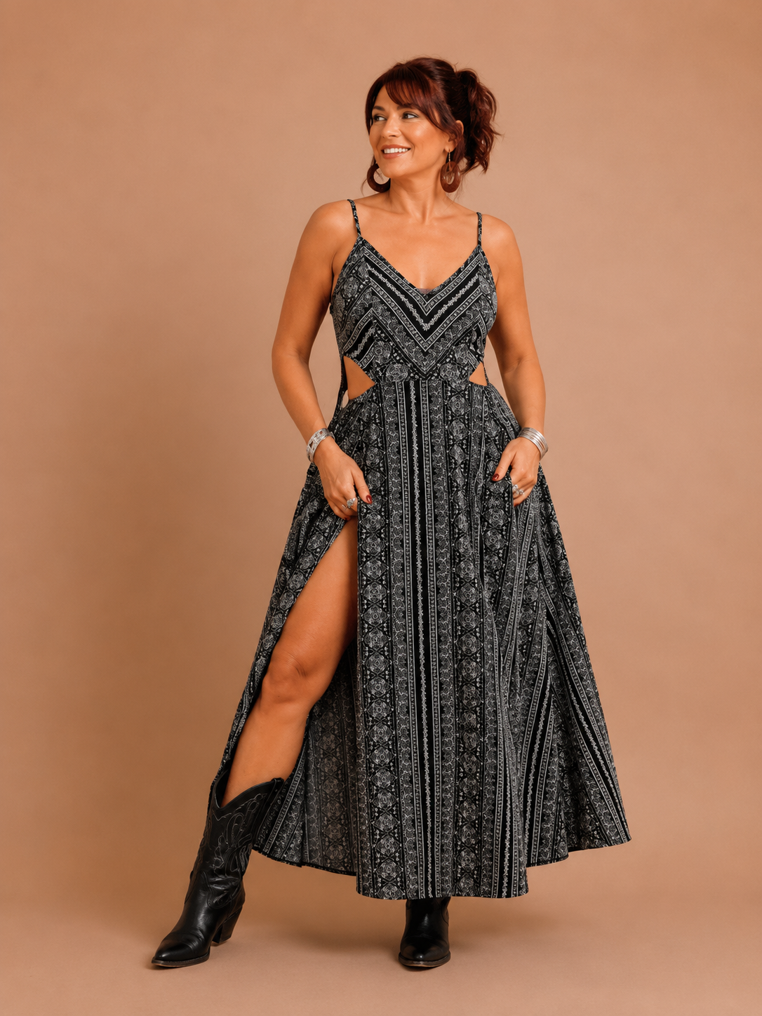 CLARINDA™ – Casual Deep V-Neck Shirred Sleeveless Maxi Dress