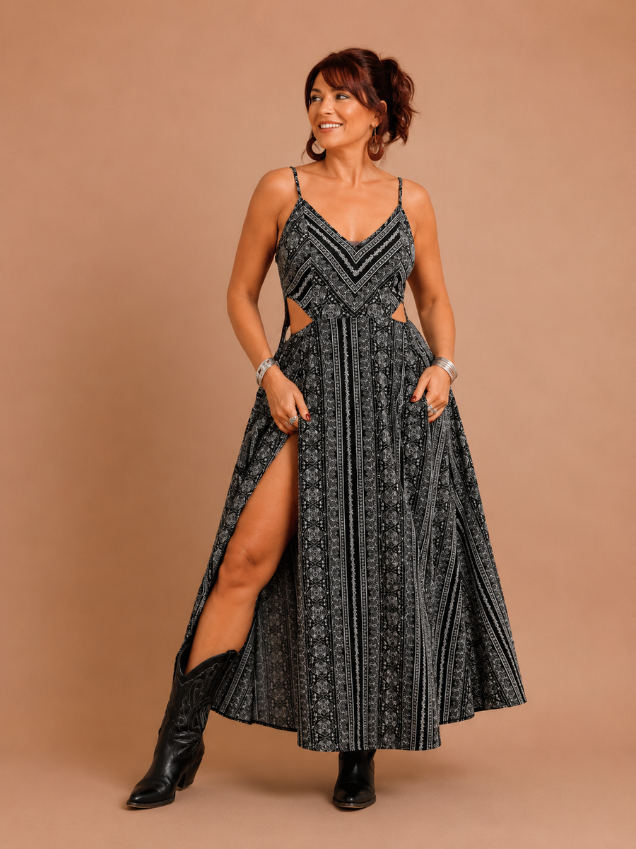 CLARINDA™ – Casual Deep V-Neck Shirred Sleeveless Maxi Dress