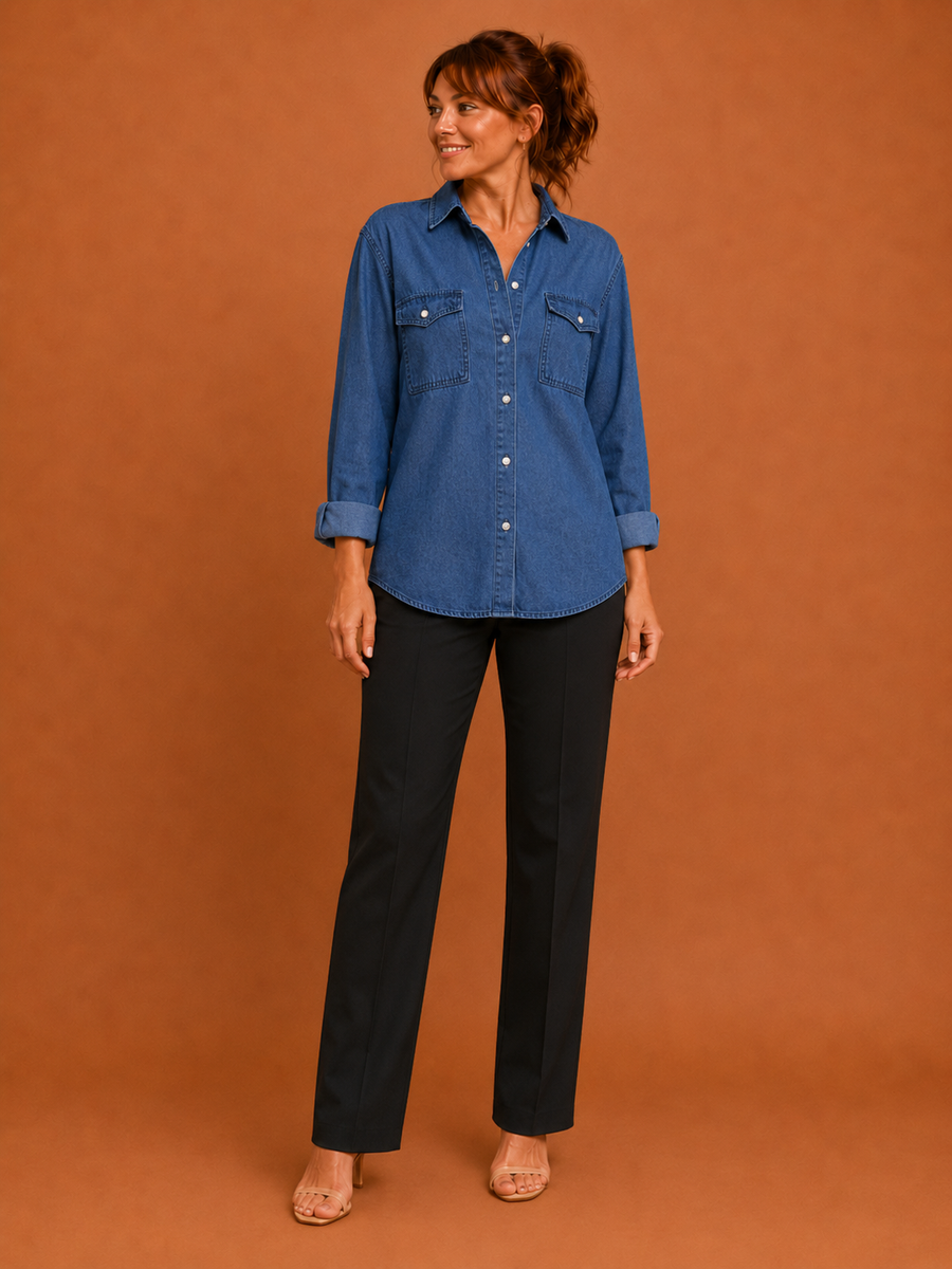 CHARLOTTE ™ - Vintage Long Sleeve Jean Shirt for Chic Casual Outfits