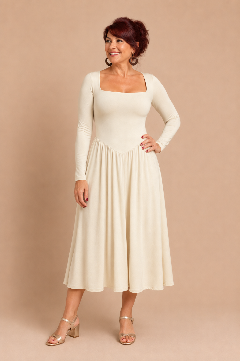 PAIGE™ - Timeless Long Sleeve Square Neck Midi Dress