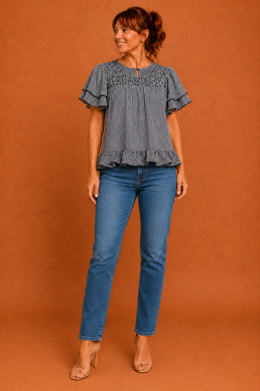 KRISTEL™ – Vintage Flowy Checkered Puff Sleeve Blouse