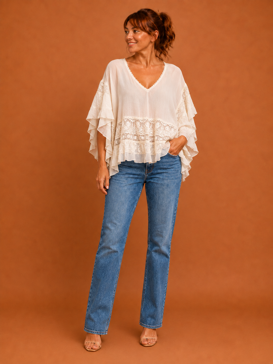 LEONA™ - Classy V-Neck Batwing Sleeve Cover-Up Top
