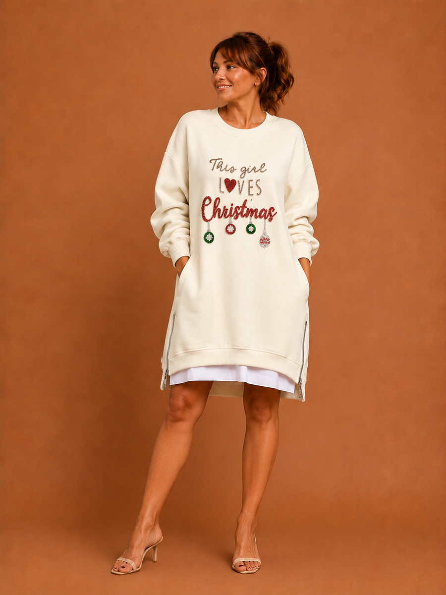 JULIA™ - Festive Christmas Tree Pattern Pullover with Zipper Slit