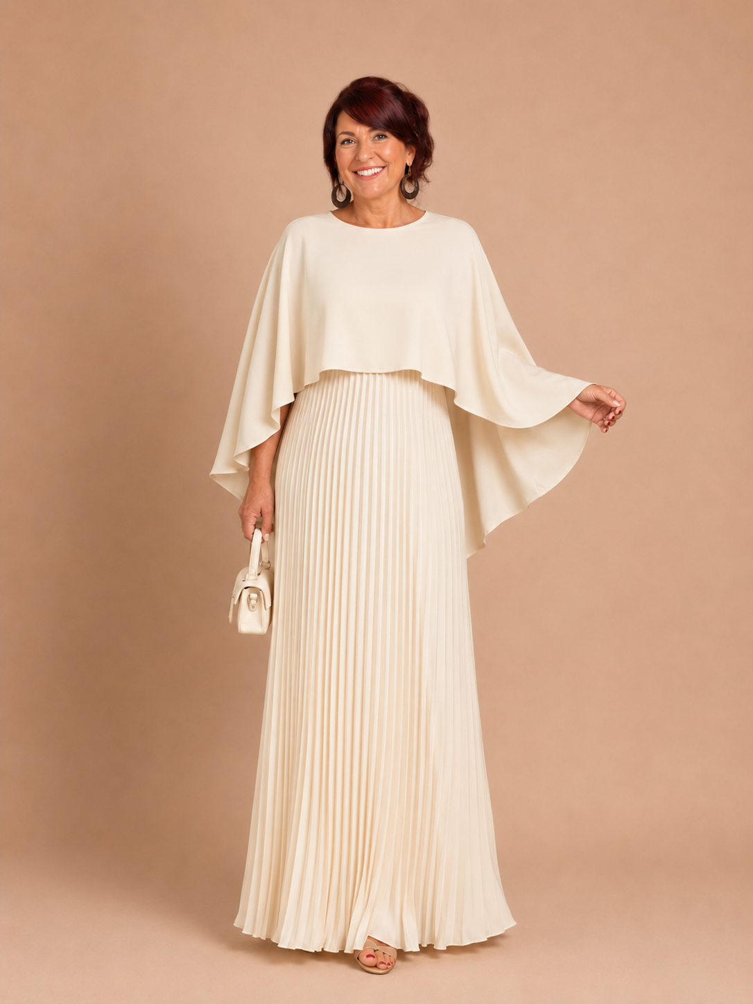 NORIE™ - Elegant Pleated Cloak-Sleeve Maxi Dress